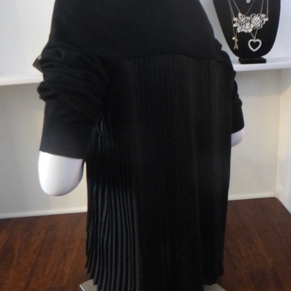 ADRIANNA PAPELL PLEATED WOVEN BACK SWEATER TOP M BLACK - Picture 8 of 16